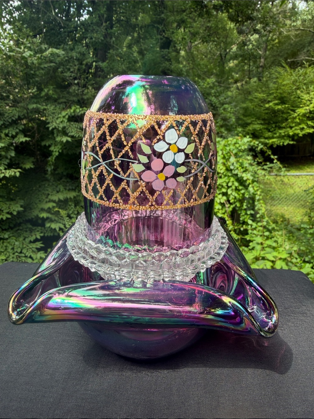 Fenton Iridescent Purple 3 Piece Fairy Light with Hand-Painted Floral Band - Picture 3 of 9